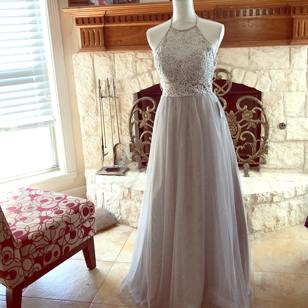 NWT B. Darlin silver sparkly prom dress Sz-5/6